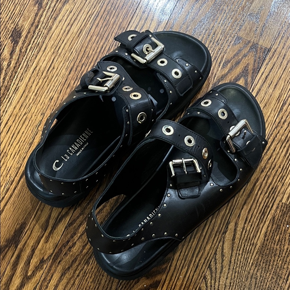 La CANADIENNE Black Studded Double-Buckle Sandals